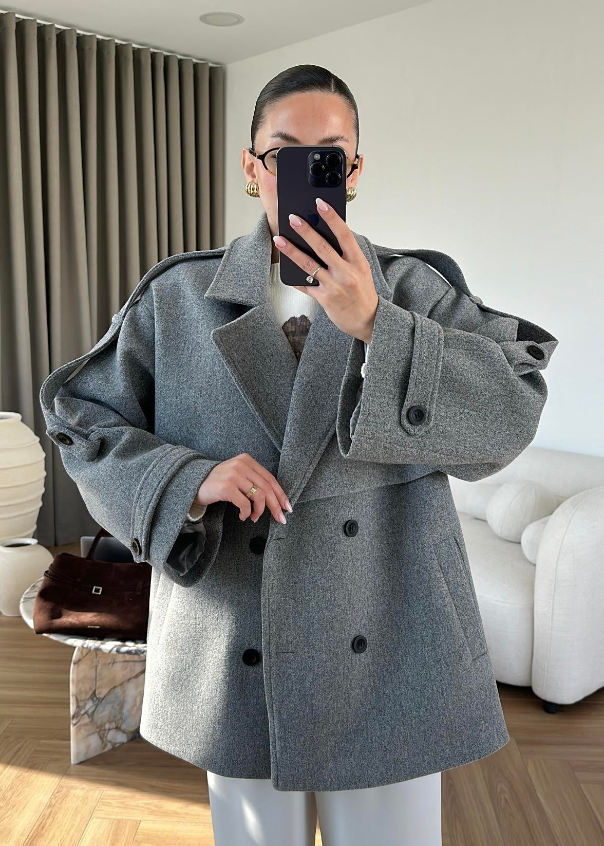 Ara Boy Kaşe Kaban AÇIK GRİ