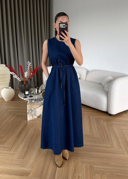 Gömlekli Elbiseli Denim Takım LACİVERT
