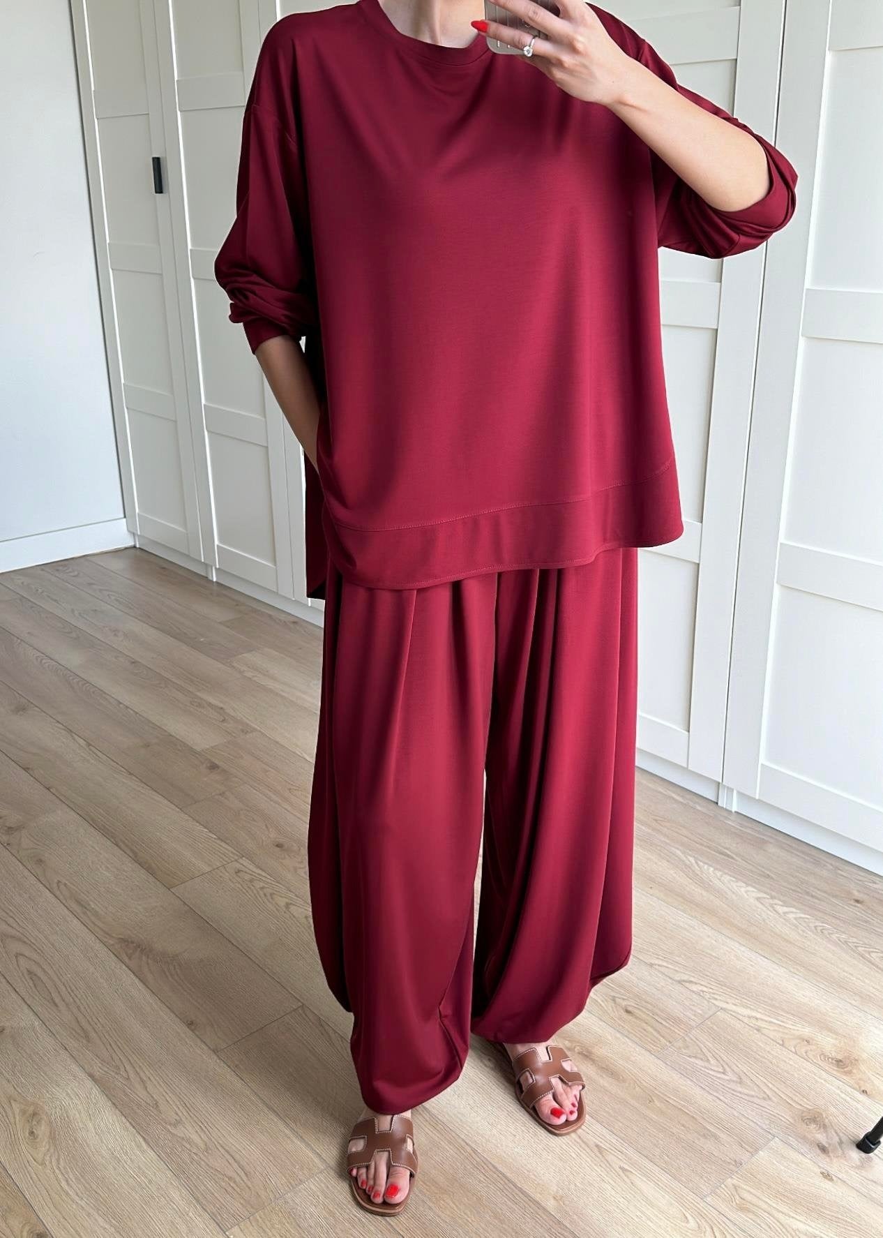 Şalvar Pantolonlu Modal Takım BORDO