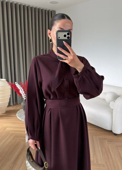 Ayşima Yaka Detaylı Elbise MÜRDÜM