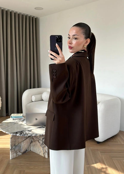 Süs Cepli Oversize Ceket ACI KAHVE