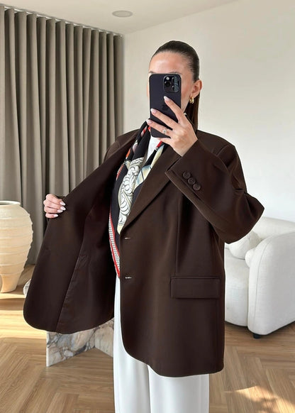 Süs Cepli Oversize Ceket ACI KAHVE