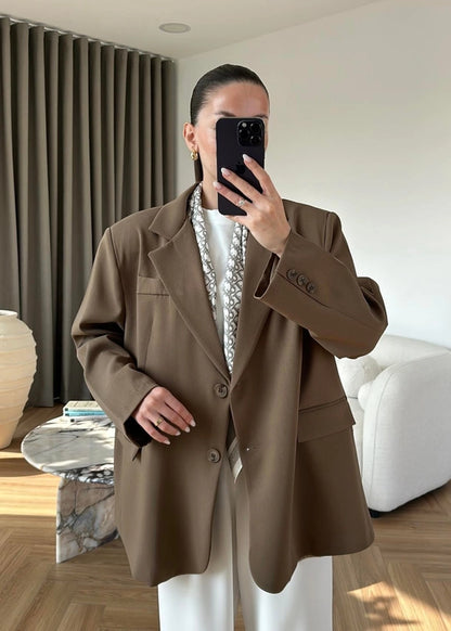 Süs Cepli Oversize Ceket HAKİ