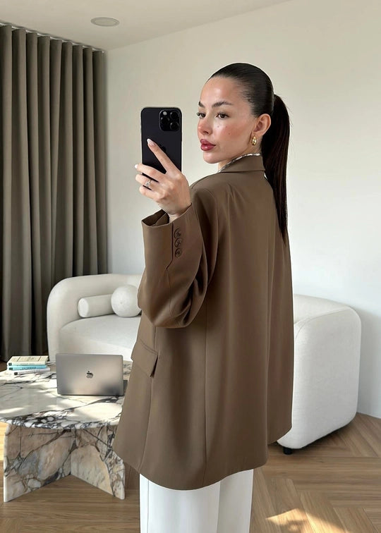 Süs Cepli Oversize Ceket HAKİ