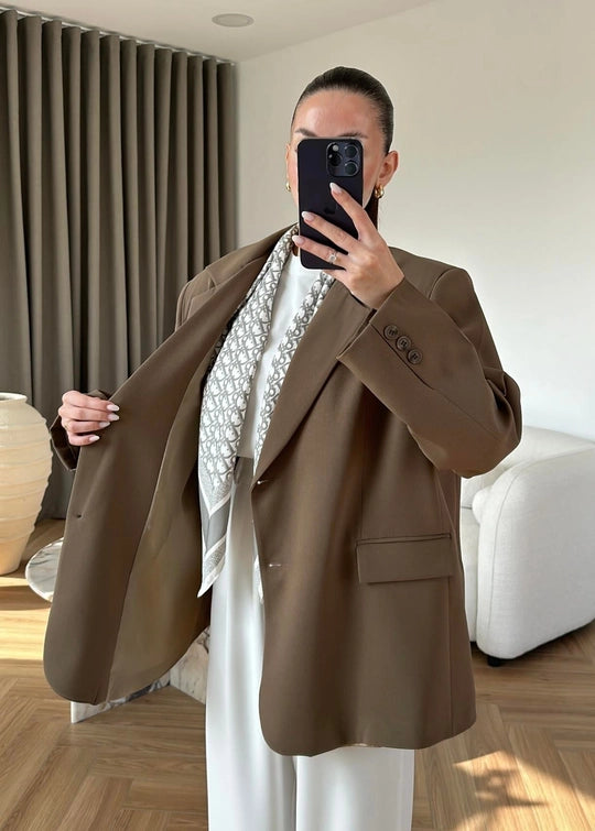 Süs Cepli Oversize Ceket HAKİ