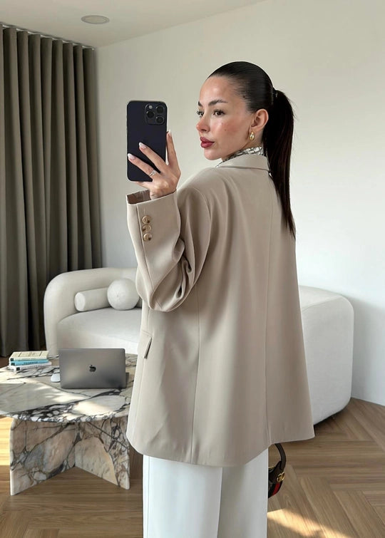 Süs Cepli Oversize Ceket TAŞ