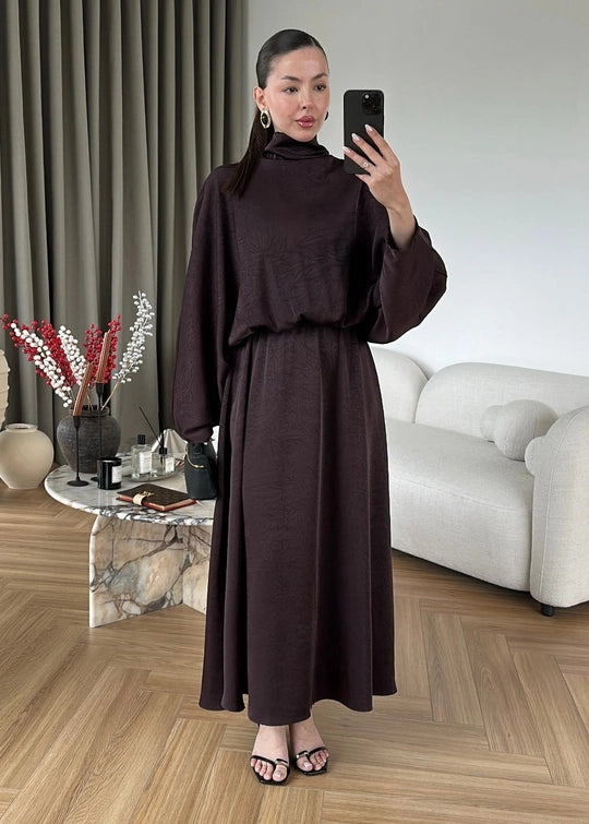 Gömlek Elbise Tensel Takım ACI KAHVE
